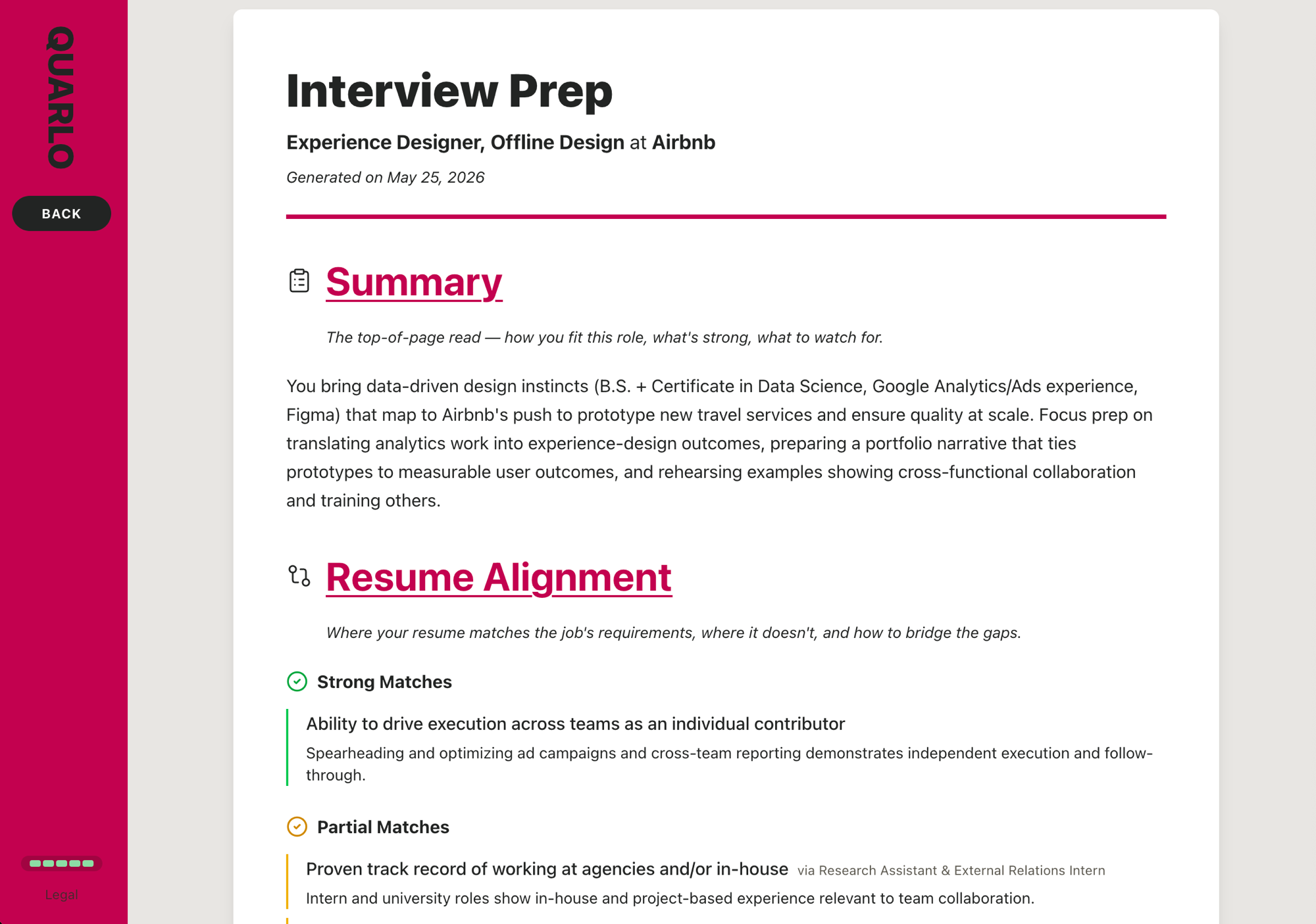 Sample interview prep document tailored to a real job posting